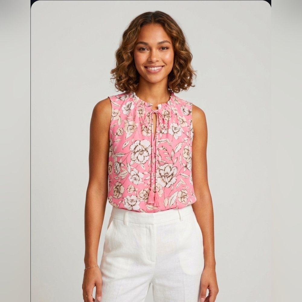 Karl Lagerfeld Pink Floral Sleeveless Blouse